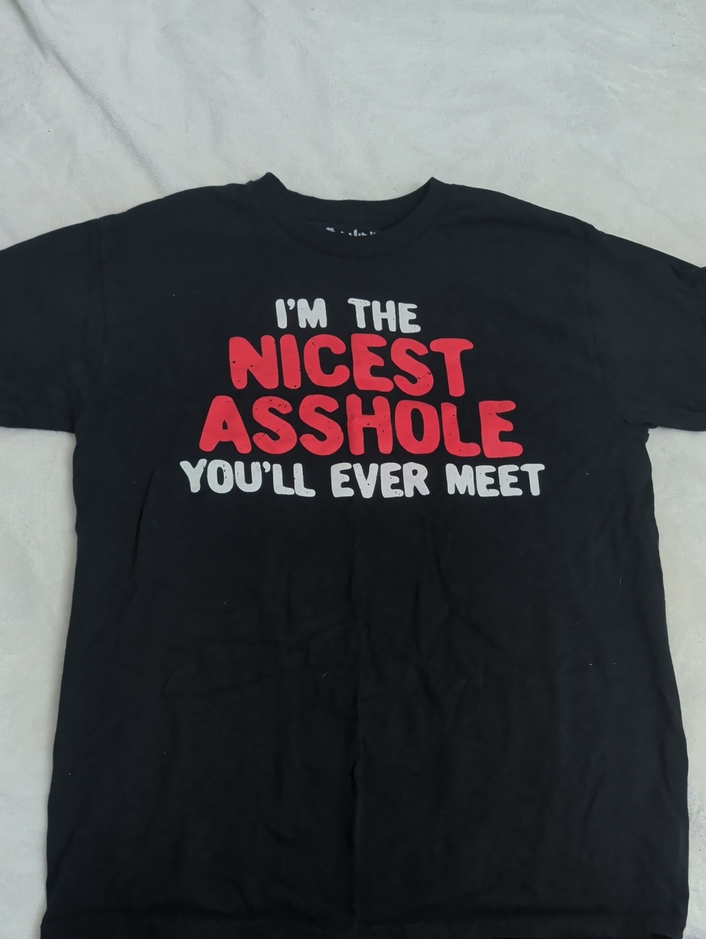 Black Graphic Tee with Red & White Bold Slogan